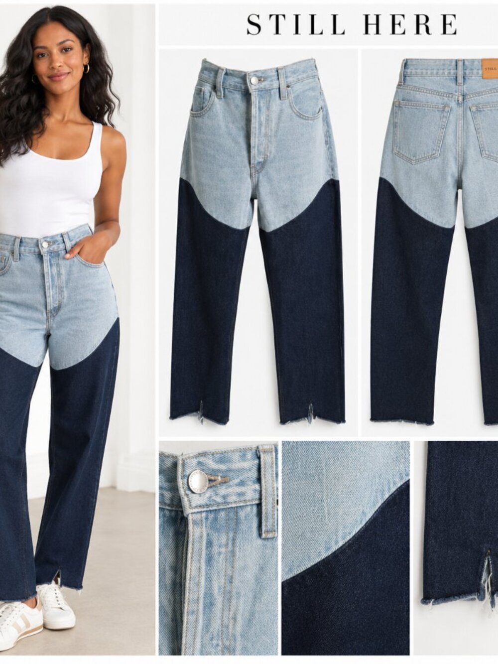 Still Here Two Tone Colorblock High Rise Jeans Raw Hem Streetwear Y2K Sz 29